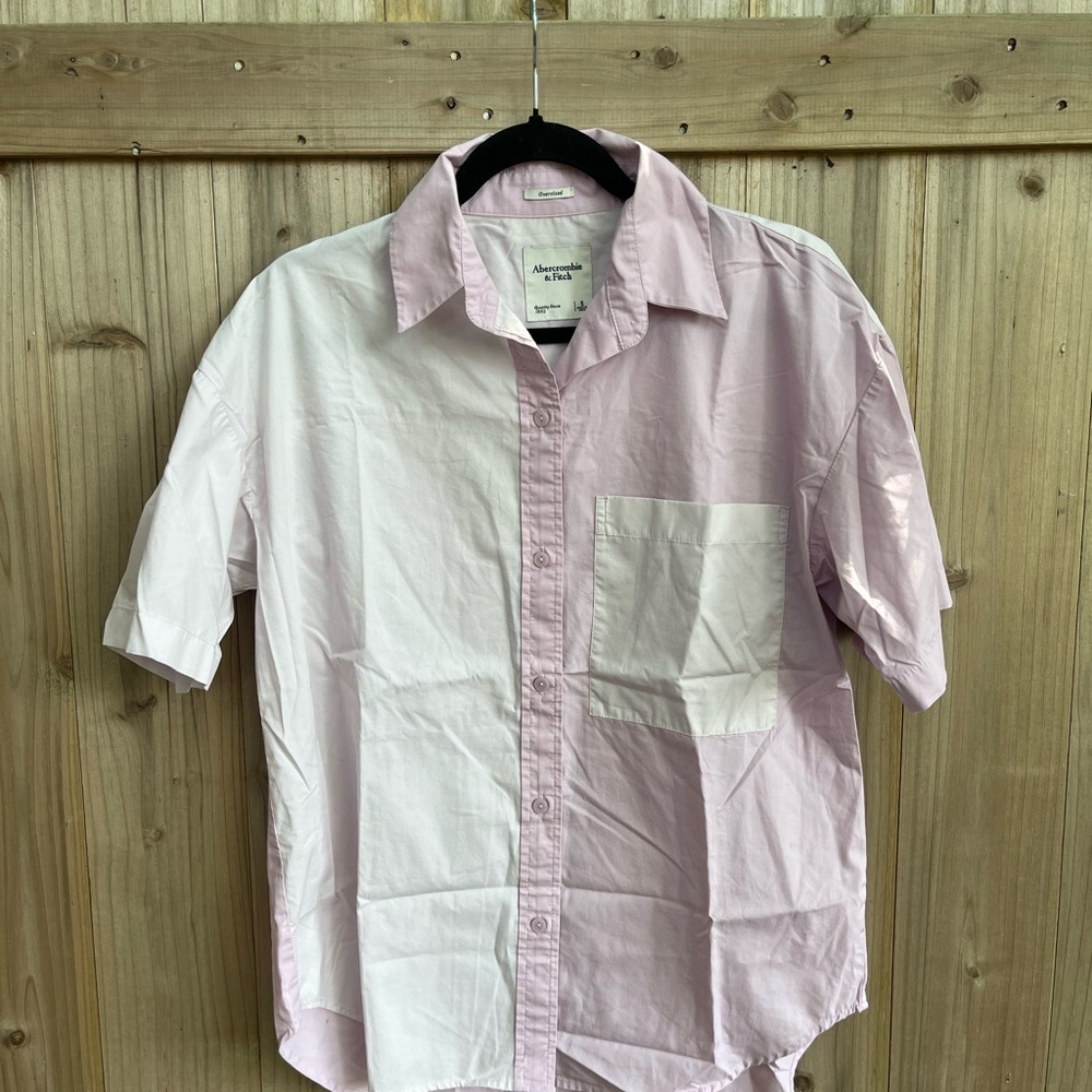 Abercrombie & Fitch Womens S Oversized Button Down Shirt Pink White Block